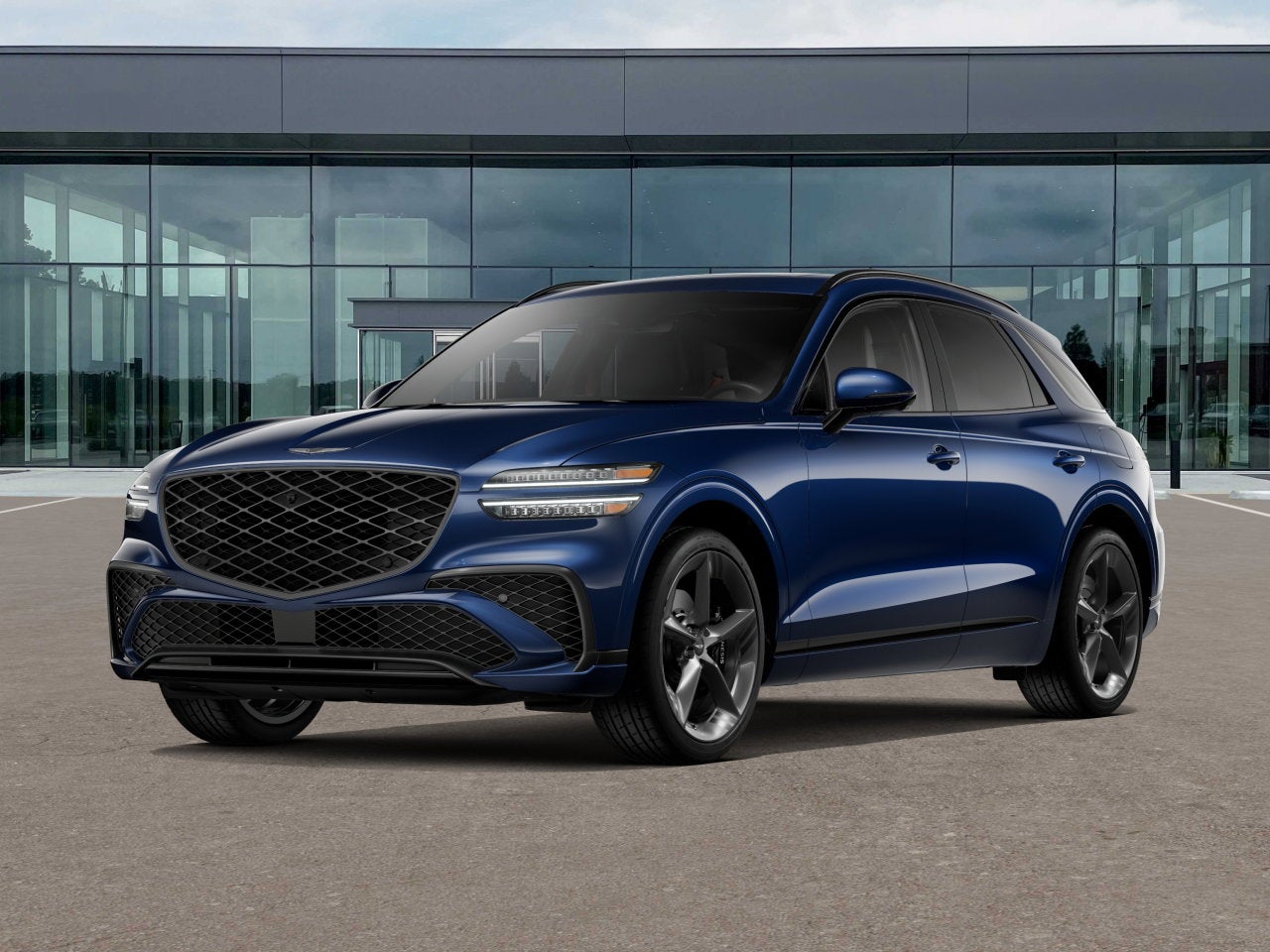 2026 Genesis GV70 2.5T SPORT PRESTIGE in Capri Blue — front three-quarter view