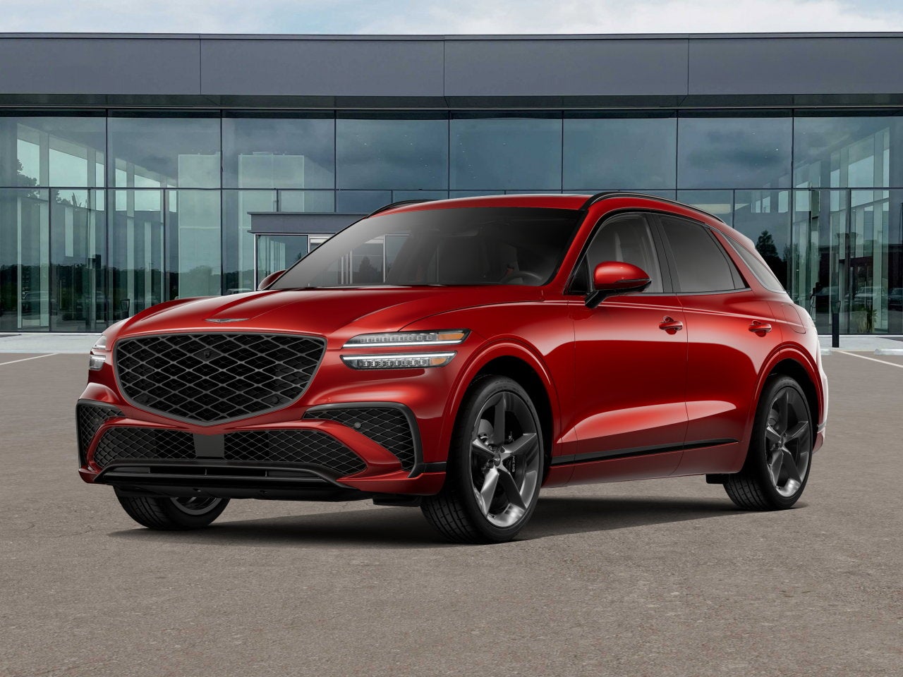 2026 Genesis GV70 2.5T SPORT PRESTIGE in Mauna Red — front three-quarter view