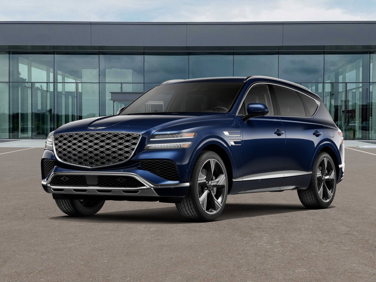 2026 Genesis GV80 2.5T Prestige in Capri Blue — front three-quarter view