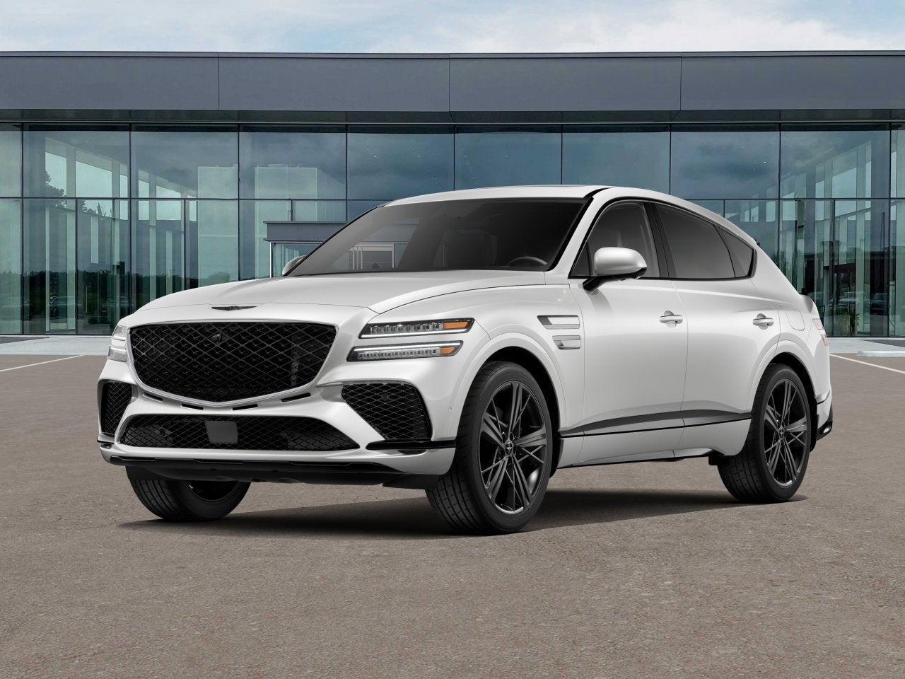 2026 Genesis GV80 Coupe 3.5T E-SC MHEV PRESTIGE BLACK in Uyuni White — front three-quarter view