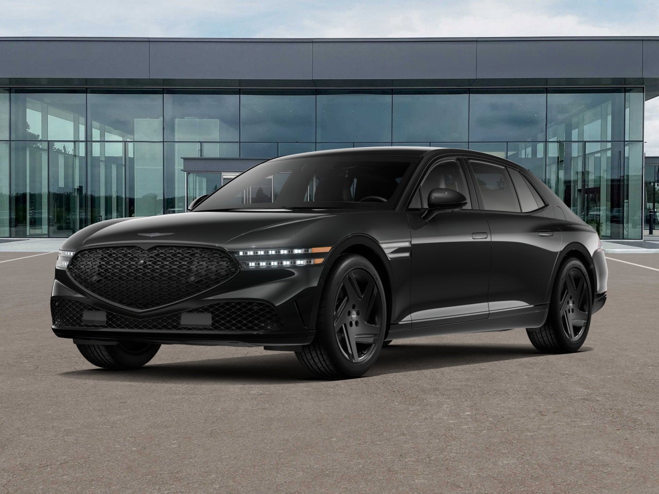 2026 Genesis G90 3.5T E-SC MHEV PRESTIGE BLACK in Vik Black — front three-quarter view
